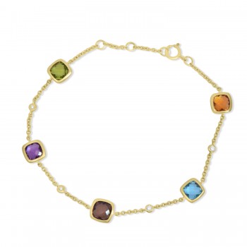 9ct Gold Multi Colour Semi Precious Gemstone Diamond Bracelet