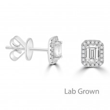 Platinum Emerald Cut Lab Grown Diamond Halo stud earrings
