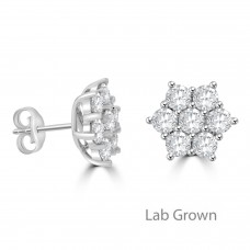 18ct White Gold Lab Grown 2.83ct Diamond Cluster stud Earrings