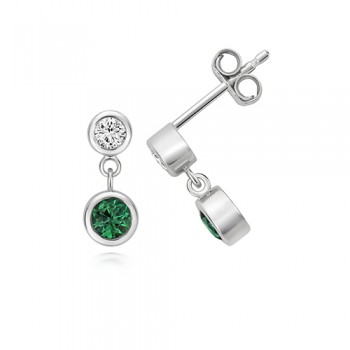 Sterling silver Lab Grown Diamond and Emerald Drop earrings