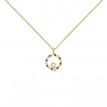 9ct Gold Ruby and Lab Grown Diamond Circle Pendant