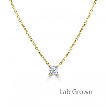 9ct Gold Princess cut Lab Grown Diamond Solitaire pendant chain