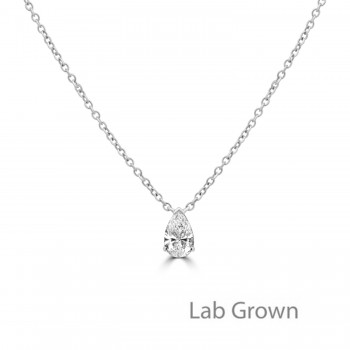 9ct White Gold Pear cut Lab Grown Diamond Solitaire pendant