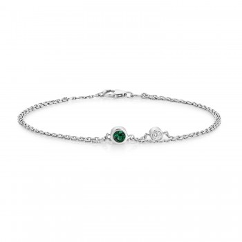 Sterling silver Lab Grown Emerald and Diamond Bracelet