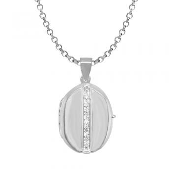 Sterling silver Oval Stone set Line Locket pendant chain