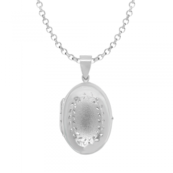 Sterling silver Oval Satin Petal Locket Pendant chain