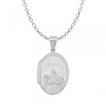 Sterling silver Oval 4-star set Pendant Locket chain