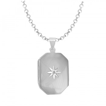 Sterling silver Octagonal Star set Pendant Locket chain