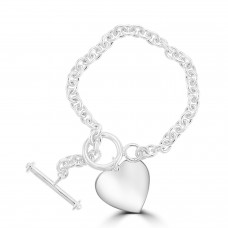Silver Heavy T-Bar and Heart Bracelet.