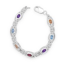 Sterling silver Multi-coloured Gemstone Gate Bracelet