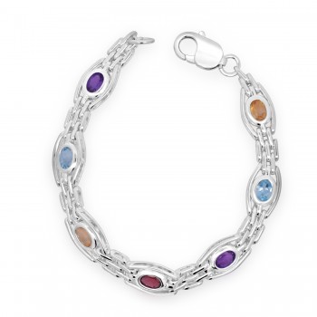 Sterling silver Multi-coloured Gemstone Gate Bracelet