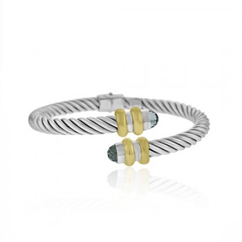 Sterling silver & 18ct Gold Blue stone HInged Bangle