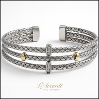 Sterling silver 18ct Gold Diamond Triple Strand Cuff Bangle