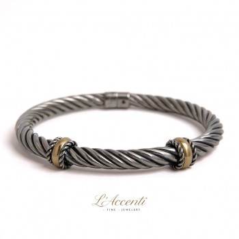 L'Accenti Sterling Silver 18ct Gold Rhondelle Twist Bangle