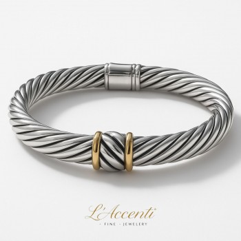 Sterling silver 18ct Gold Twist Hinged Bangle