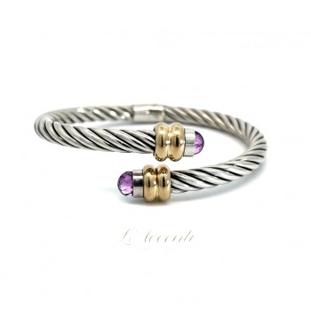 Sterling Silver 18ct Gold Amethyst Overlap LAccenti Bangle