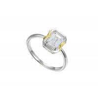 Sterling silver Two Tone Emerald cut Solitaire dress ring