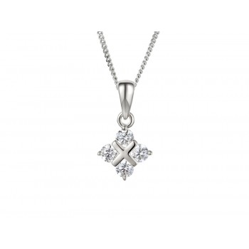 Sterling silver Four-stone 2x2 Cluster pendant chain