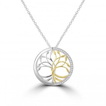 Sterling silver Two Tone 3D Tree of Life Pendant Chain