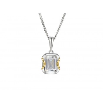 Sterling silver Two Tone Emerald cut Solitaire pendant chain