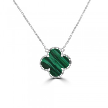 Sterling Silver Malachite Clover Pendant chain