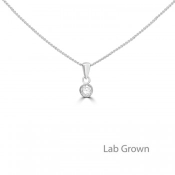 Sterling silver Lab Grown Diamond Solitaire Bezel pendant chain