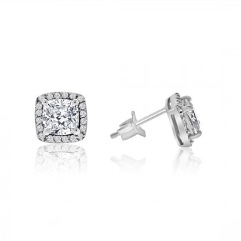 Sterling silver Cushion Cubic zirconia Halo Stud Earrings