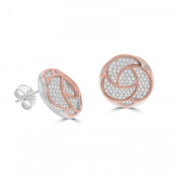 Sterling silver Two tone Rose and Pave stone stud earrings
