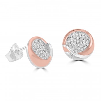 Sterling silver Two-Tone Rose Pave Cz Stud Earrings