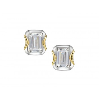 Sterling silver Two Tone Emerald cut stud earrings