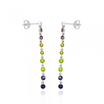 9ct White Gold Diamond & semi-precious Gemstone Drop Earrings