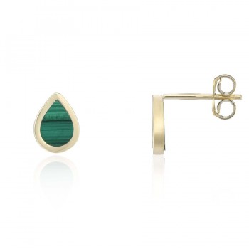 9ct Gold Malachite Pear Stud earrings