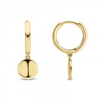 9ct Gold Huggy Hoop Disc Dropper earrings