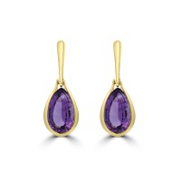 9ct Gold Amethyst Pear Drop Earrings