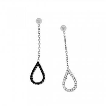 9ct White Gold Black & White Stone Pear Drop Earrings