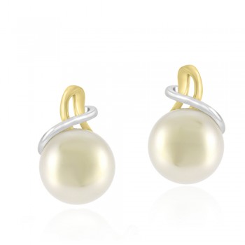 9ct Yellow & White Gold Freshwater Pearl Stud Earrings