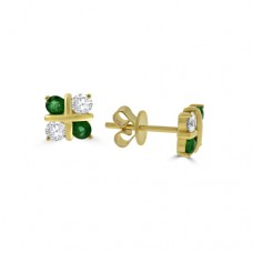 9ct Gold Emerald & Diamond 4-stone Stud Earrings
