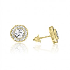 9ct Gold Cubic Zirconia Rubover Halo Stud Earrings