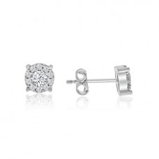 9ct White Gold Cubic Zirconia Illusion cluster Stud Earrings