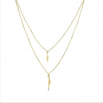 18ct Gold Double Twisted Leaf Drop Pendant Chain