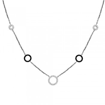 9ct White Gold Black & White Cubiz Zirconia Pendant Chain