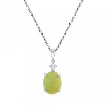 9ct White Gold Opal & Diamond Pendant Chain