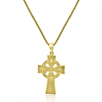 9ct Gold Engraved Celtic Cross Pendant