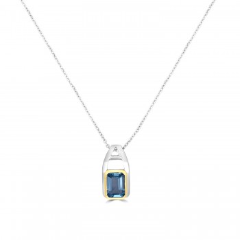 9ct Two Tone Gold Blue Topaz Pendant