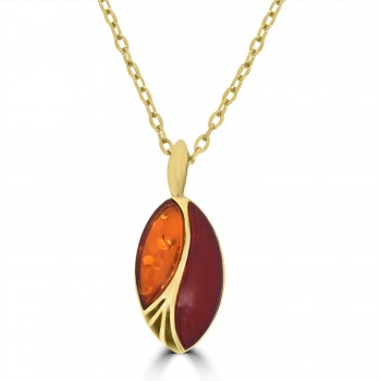 9ct Gold Garnet and Amber Oval pendant chain