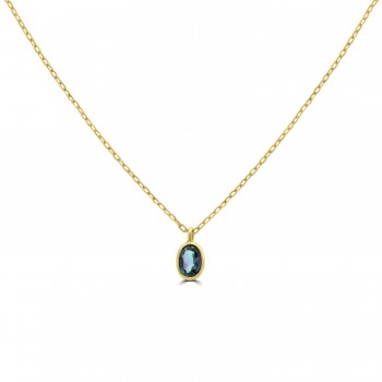 9ct Gold Green Sapphire rubover Solitaire pendant chain