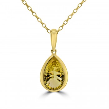 9ct Gold Lemon Quartz Pear Pendant