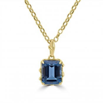 9ct Gold London Blue Topaz emerald cut pendant