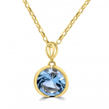 9ct Gold Sky Blue Round Blue Topaz Pendant