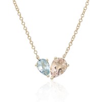 9ct Gold Aquamarine and Morganiste Pear Toi et Moi necklet